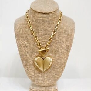 Split Heart Gold Chunky Pendant Necklace